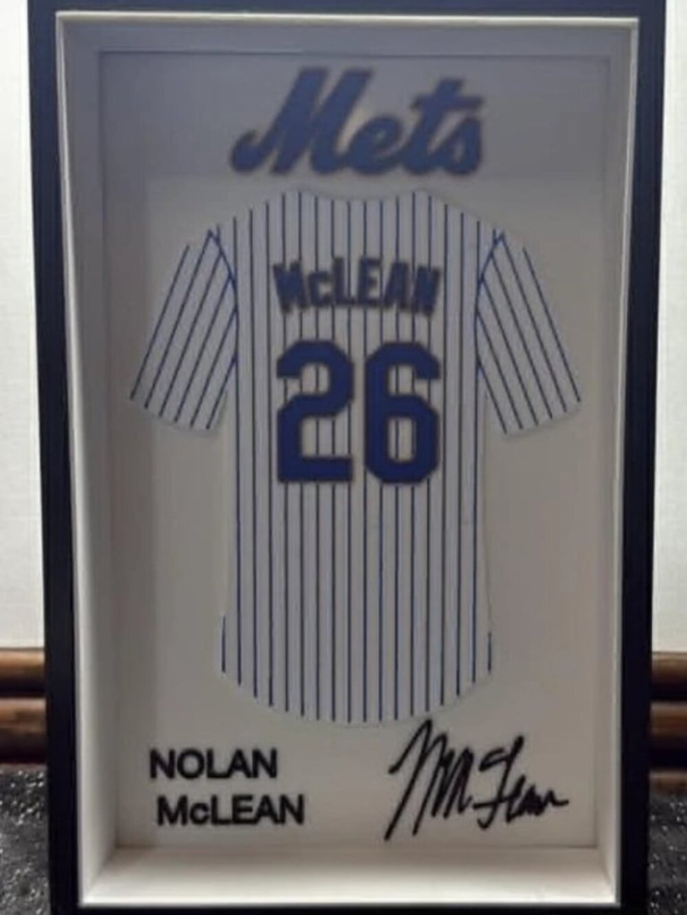 Nolan McLean New York Mets #26 White Pinstripe Shadowbox Display